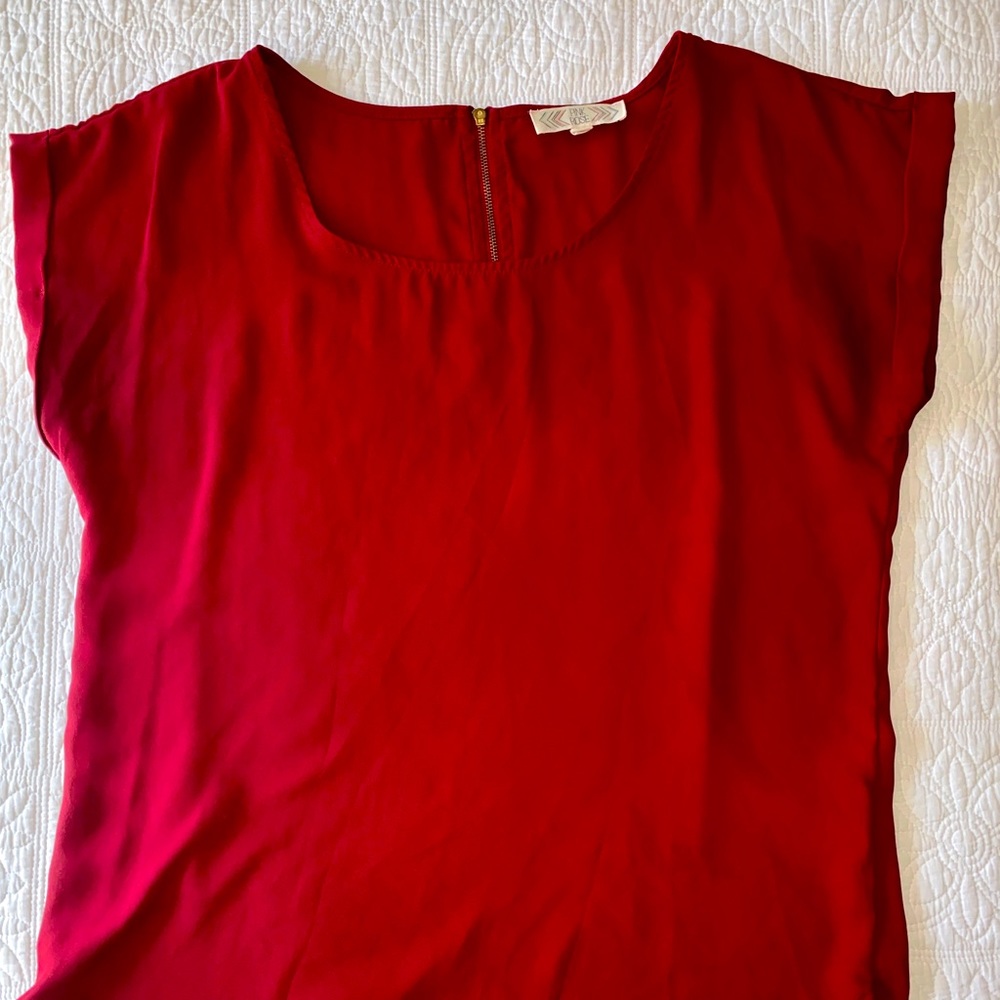 Deep Red Short Sleeve Blouse